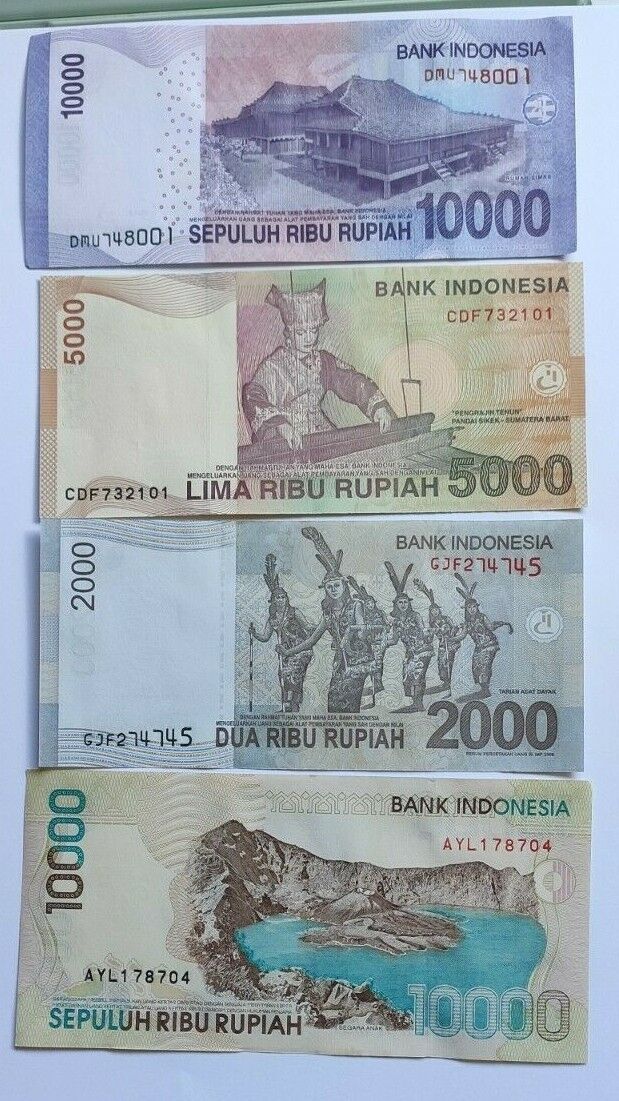 Indonesia 2000 + 5000 + 10000 + 10000 Rupiah 2016 Set of 4 Banknotes 4 PCS UNC