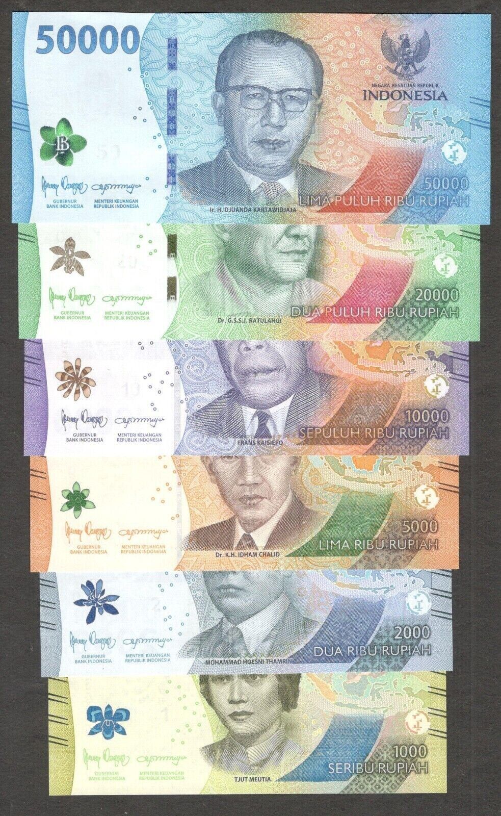 Indonesia 6 Note SET  1000 to 50000 Rupiah 2022 New series UNC