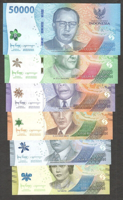 Indonesia 6 Note SET  1000 to 50000 Rupiah 2022 New series UNC