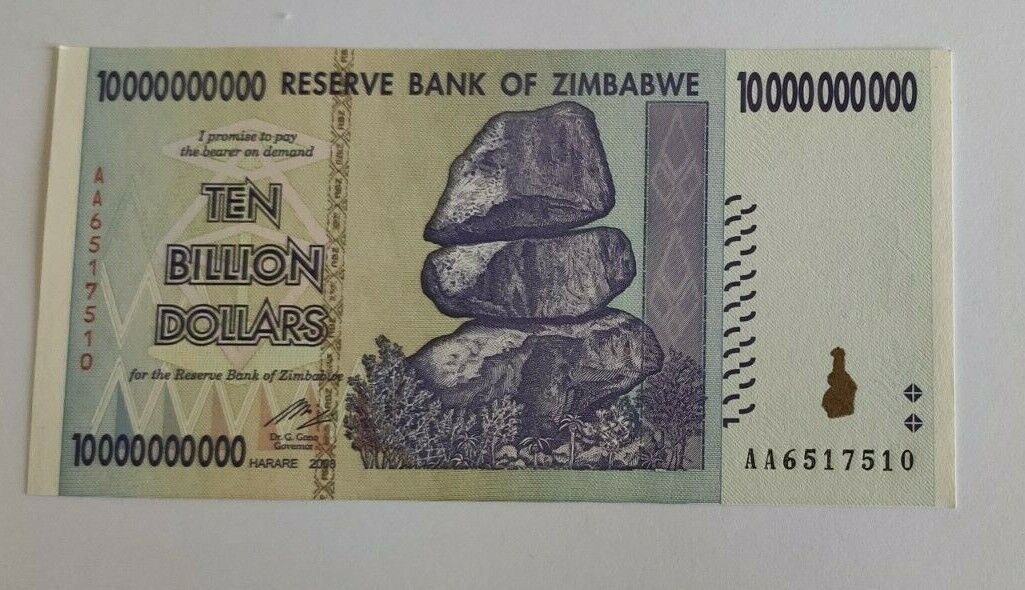 Zimbabwe 10 Billion  Dollars Banknotes 2008 UNC