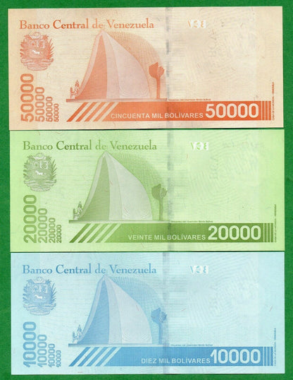Venezuela - set 3 banknotes 10000 20000 50000 Bolivares 2019 UNC