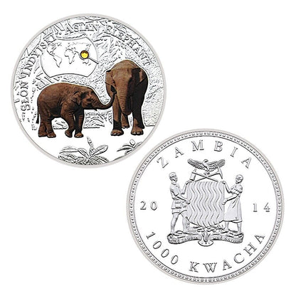 Souvenir Gifts Endangered Animal Species asia elephant  Silver Plated Coin