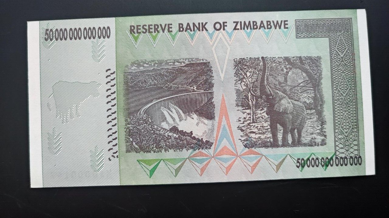 Zimbabwe  50 Trillion Dollars Replacement With  3 Digit Serial Number Rare.