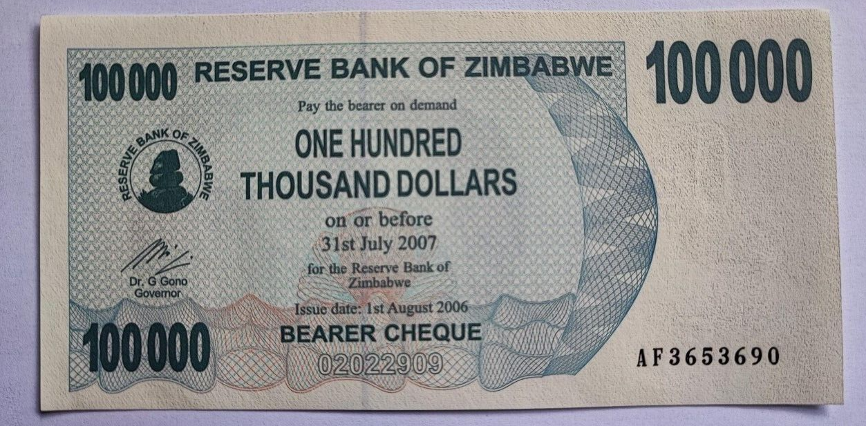 zimbabwe banknotes 100000 dollars  UNC