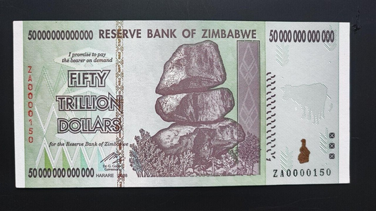 Zimbabwe  50 Trillion Dollars Replacement With 3 Digit Serial Number Rare.