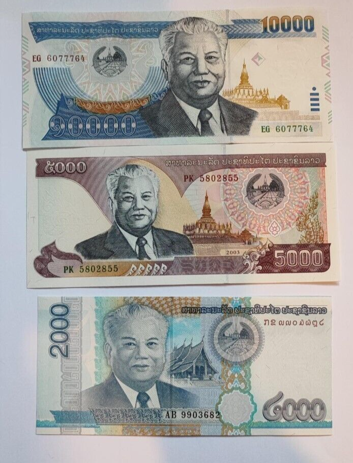 Laos 5 Set 3, 5000, 10000 and 20000 Kip, 2003 to 2011, UNC, P NEW