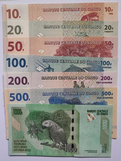 Set 7 PCS, Congo Democratic Republic 10-1000 Francs UNC