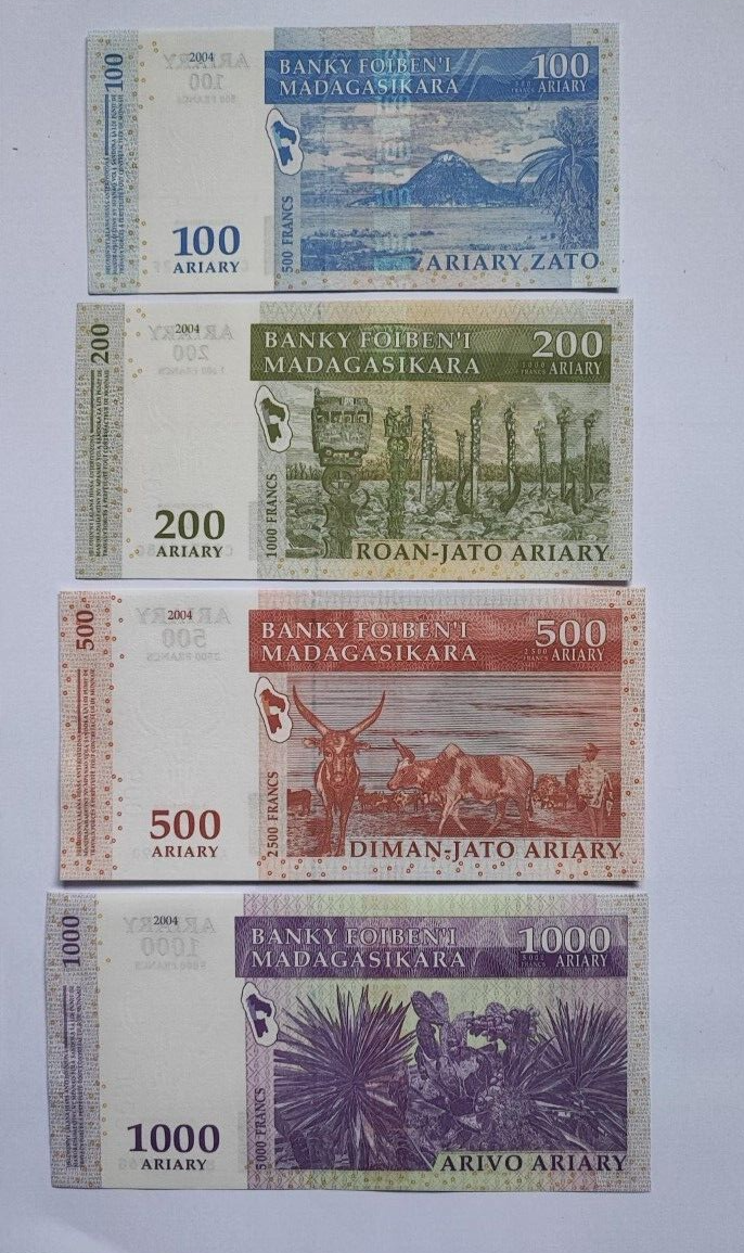 Set 4 PCS, Madagascar 100 200 500 1000 Ariary, 2004, P86-89, UNC