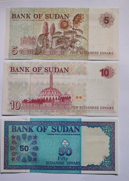 SUDAN 5 10 25 50 100 200 500 1000 2000 5000 DINARS 1992 2002 P-51 :63 SET UNC