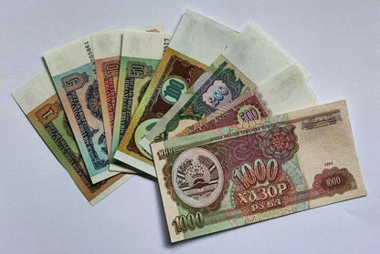 Set 9 PCS, Tajikistan 1 5 10 20 50 100 200 500 1000 Rubles, P1-9, UNC