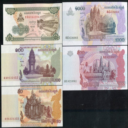 CAMBODIA 2014/22 ISSUE 100 200 500 1000 2000 RIELS UNCIRCULATED BANKNOTES