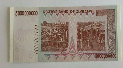 Zimbabwe 5  Billion Dollars Banknotes 2008 UNC