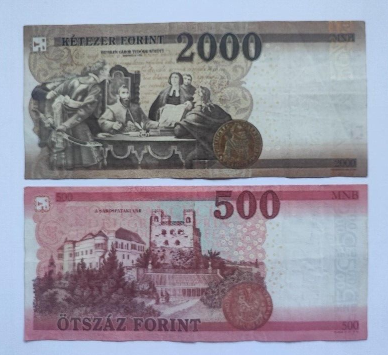 HUNGARY Banknotes Set of Two :  2000 and  500 forint 2016 -2020 VF