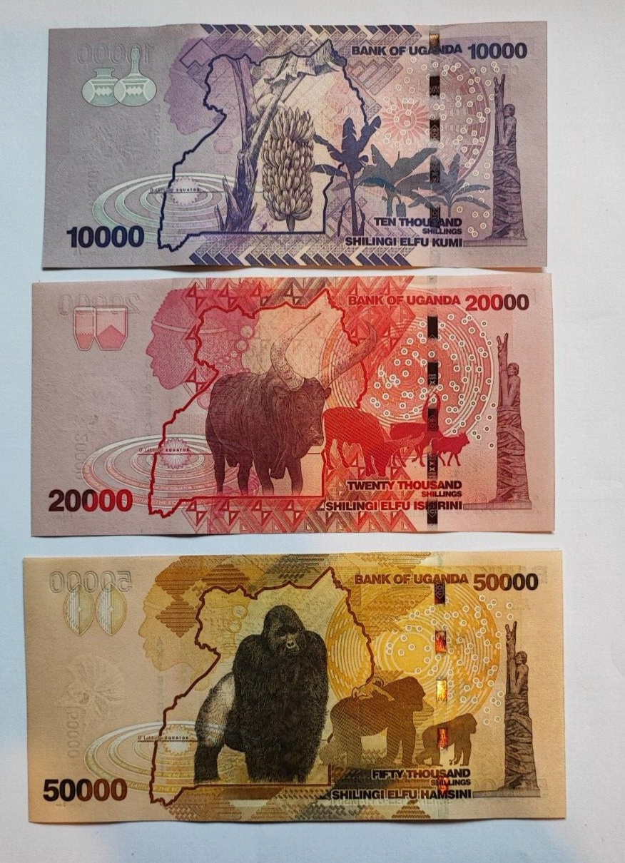 Uganda 6 Pcs Set, 1000 2000 5000 10000 20000 50000 Shillings 2019 2021, UNC