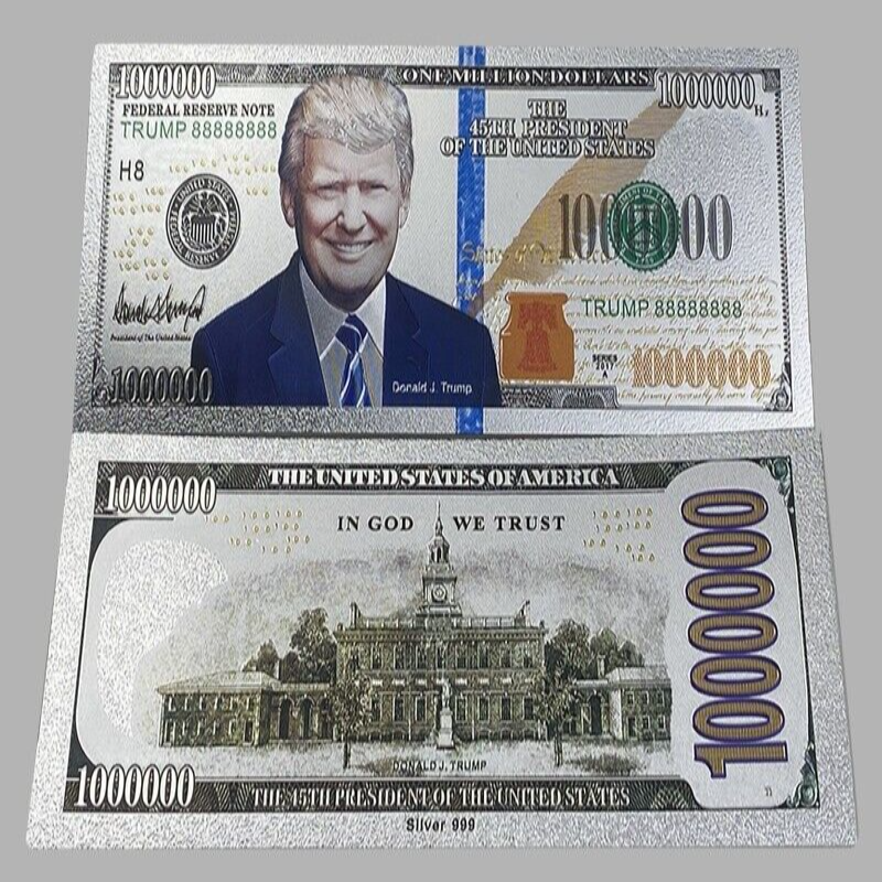 Donald Trump  $1000000 Dollar Bill Silver Plated Foil Banknote