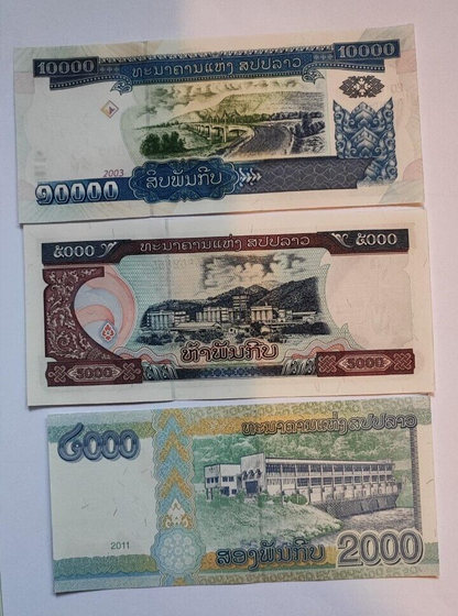 Laos 5 Set 3, 5000, 10000 and 20000 Kip, 2003 to 2011, UNC, P NEW