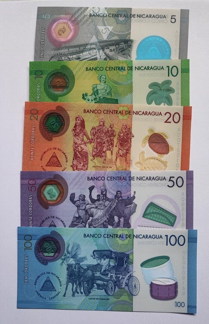 SET Nicaragua 5, 10, 20, 50 & 100 Cordobas 2014-2019 (2020) UNC