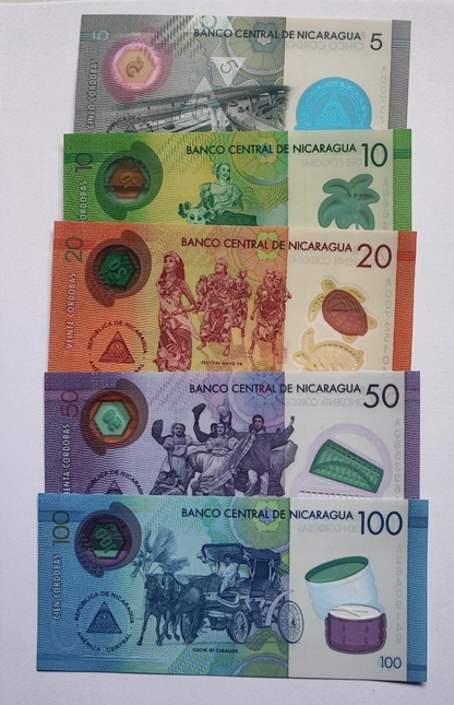 SET Nicaragua 5, 10, 20, 50 & 100 Cordobas 2014-2019 (2020) UNC