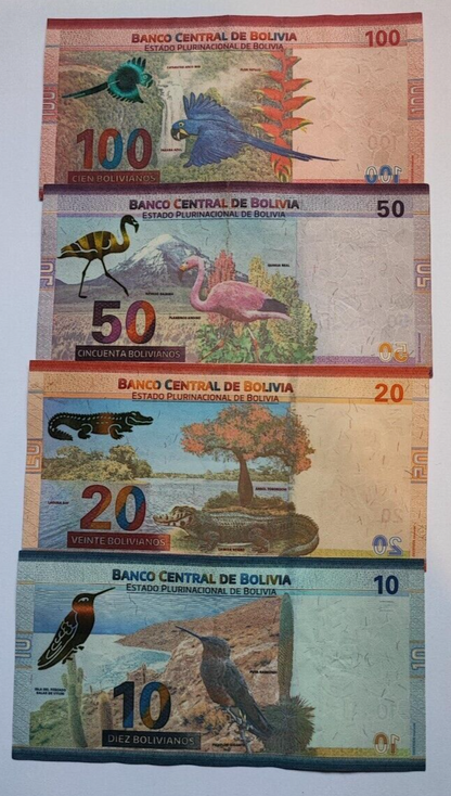 Bolivia SET Of 4 Banknotes: 10 20 50  100 Bolivianos 2015-2018 AUNC