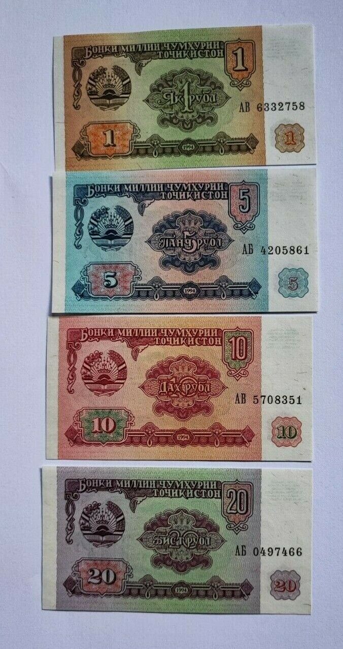 Set 9 PCS, Tajikistan 1 5 10 20 50 100 200 500 1000 Rubles, P1-9, UNC