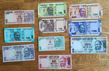 India, 5,10,10,20,20, 50,50,100,100,200,Rupees, set of 10 All In  Unc