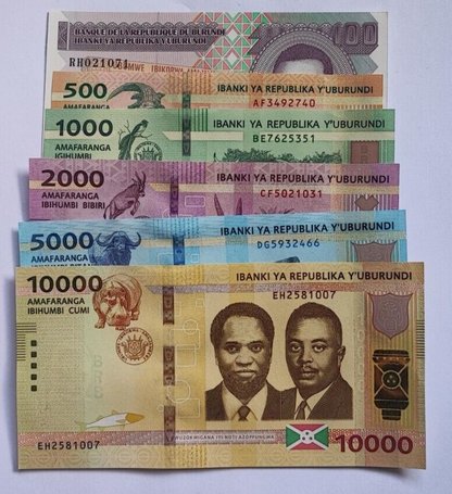 BURUNDI 100 To  10000 FRANCS  6 PCSBANKNOTE SET UNCIRCULATED 2011/2021