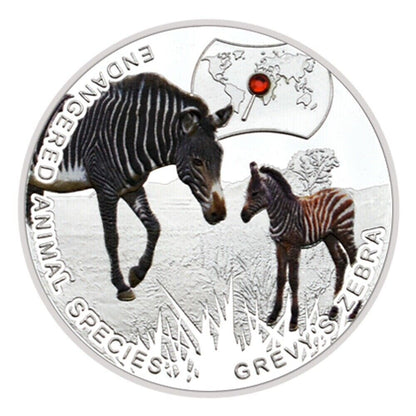 Souvenir Gifts Endangered Animal Species Grevy's Zebra Silver Plated Coin