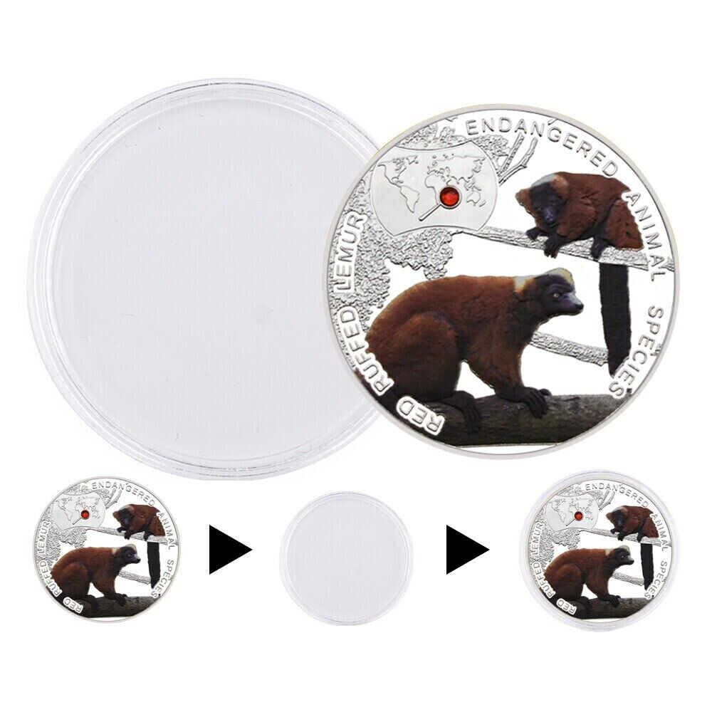 Endangered Animal Species Zambia Red Ruffed Lemur Silver Plated Coins