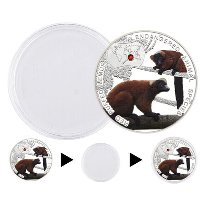 Endangered Animal Species Zambia Red Ruffed Lemur Silver Plated Coins