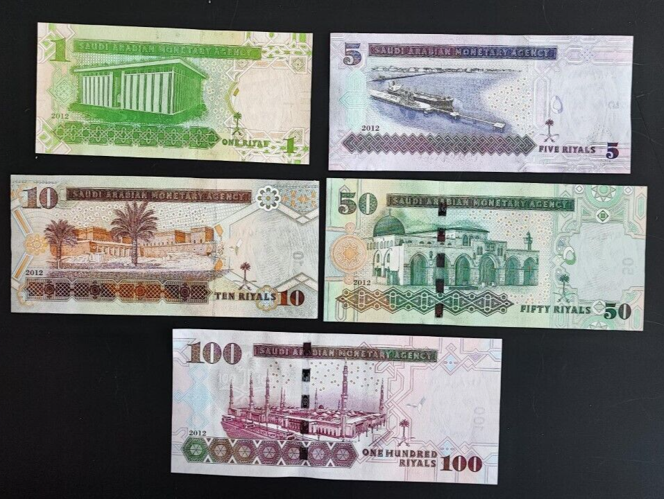 Saudi Arabia 1, 5 10 50 100 Riyals (5 Pieces Set), King Abdullah  Unc