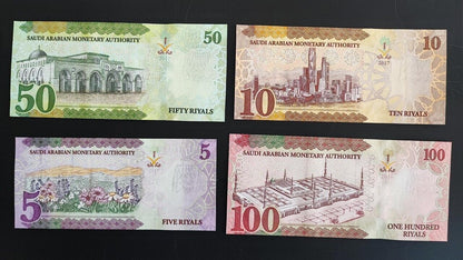 Saudi Arabia 5 10 50 100 Riyals (4 Pieces Set), 2016 P-New King Sulaiman Unc