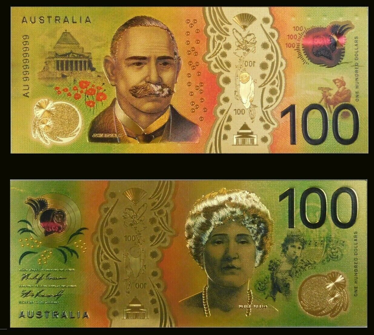 Australia 100 Dollars Gold Plated Australian Banknote New Generation 2020