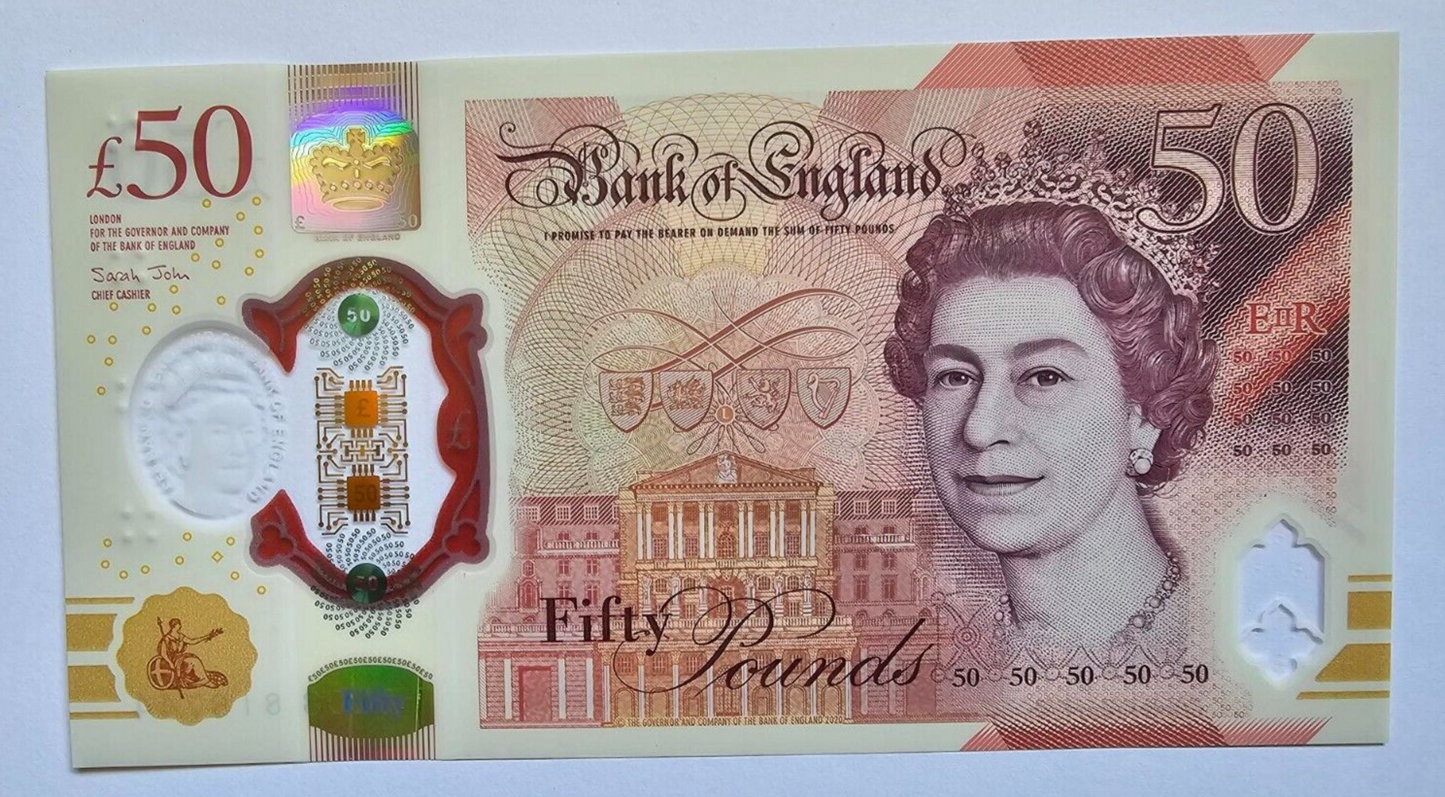 Price Per Note !New Polymer  AUNC Plastic £50 Fifty Pound Bank of England Note