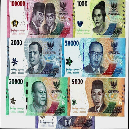 INDONESIA Set of 7 notes: 1000 2000 5000 10000 20000 50000 100000 UNC