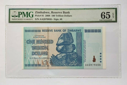Zimbabwe PMG Gem UNC 65 EPQ 100 trillion dollars