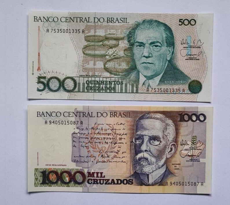 Set 5 PCS, Brazil 10, 50, 100, 500, 1000 Cruzeiros, P209-213, UNC