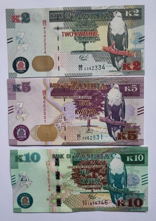 Zambia PNew 2 NOTE SET  2 5 10 Kwacha 2020