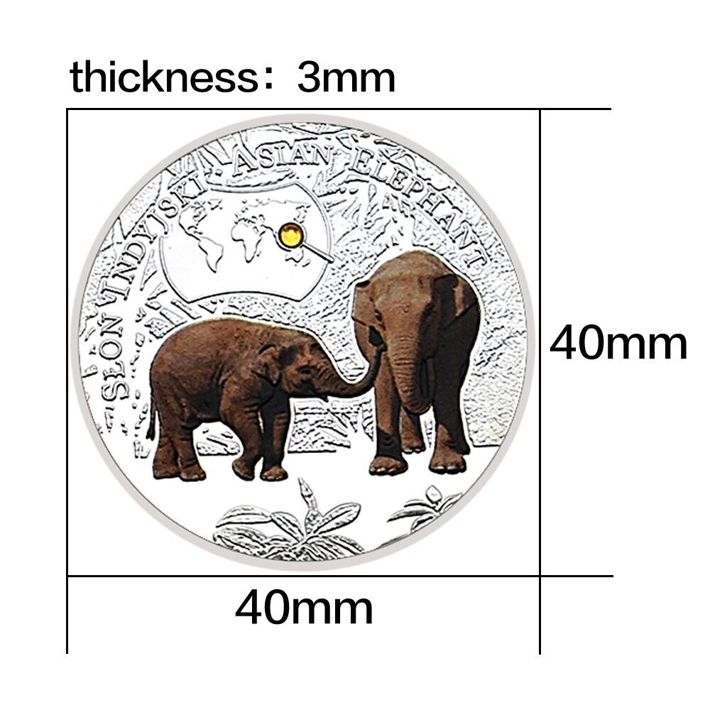 Souvenir Gifts Endangered Animal Species asia elephant  Silver Plated Coin