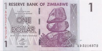 Zimbabwe 1 Dollar, 2007, P-65, UNC