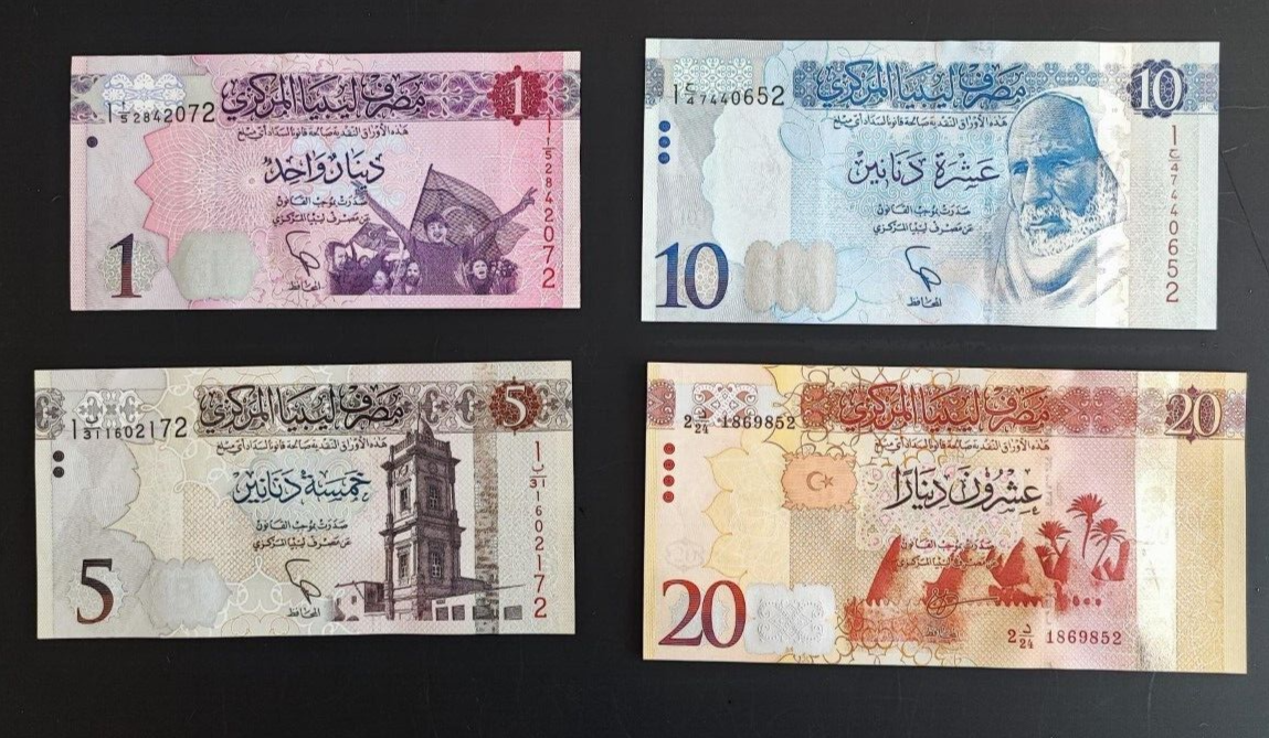 LIBYA 1,5,10,20, DINARS BANKNOTES UNC  4 PCS