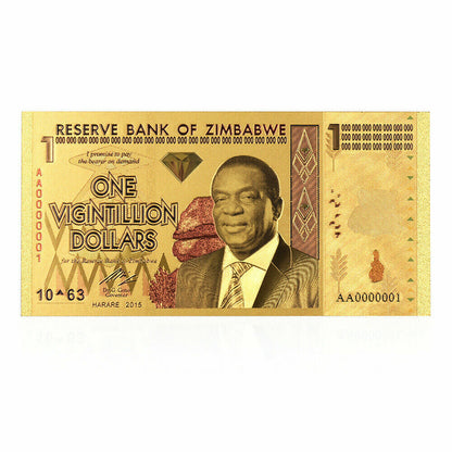 Zimbabwe One Vigintillion Dollars Banknote 24 Carat Gold Leaf