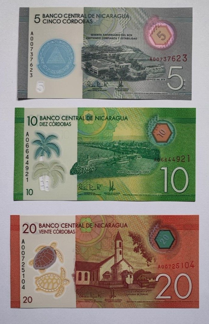 SET Nicaragua 5, 10, 20, 50 & 100 Cordobas 2014-2019 (2020) UNC