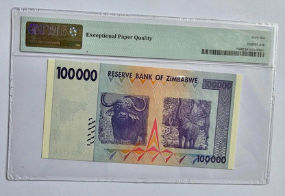 ZIMBABWE $100000 Dollars 2008 P 75 PMG 66 EPQ RARE