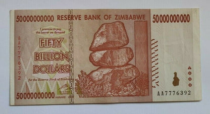 World Paper Money Zimbabwe 50 Billion Dollars Banknote used AA /AB Prefix.