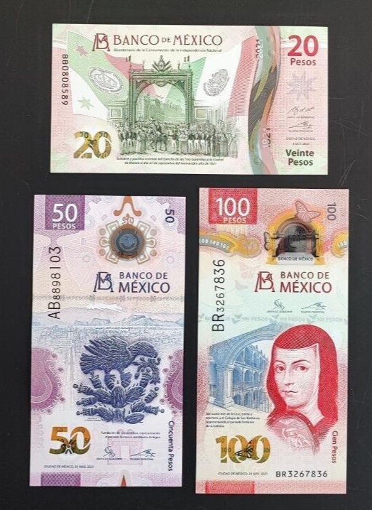 BANKNOTES MEXICO SET W/3 PIECES 20, 50, 100 PESOS