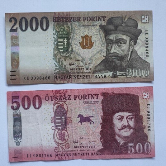 HUNGARY Banknotes Set of Two :  2000 and  500 forint 2016 -2020 VF