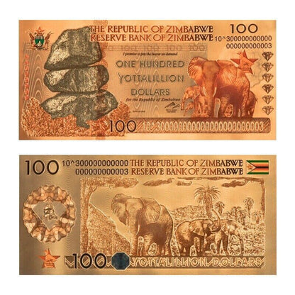 Zimbabwe 100 Yottalillion Dollars 10 Pcs Lot Gold Foil Banknote