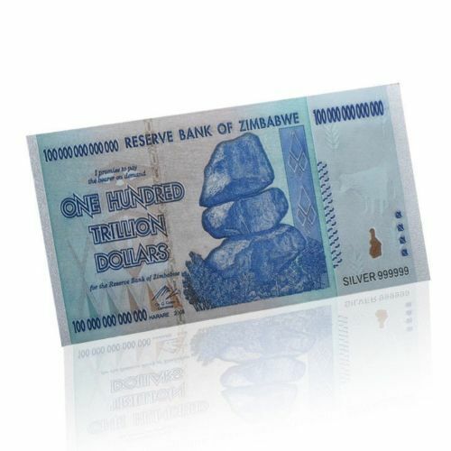 Zimbabwe 100 Trillion Silver Foil Banknote Coloured Novelty Note See description