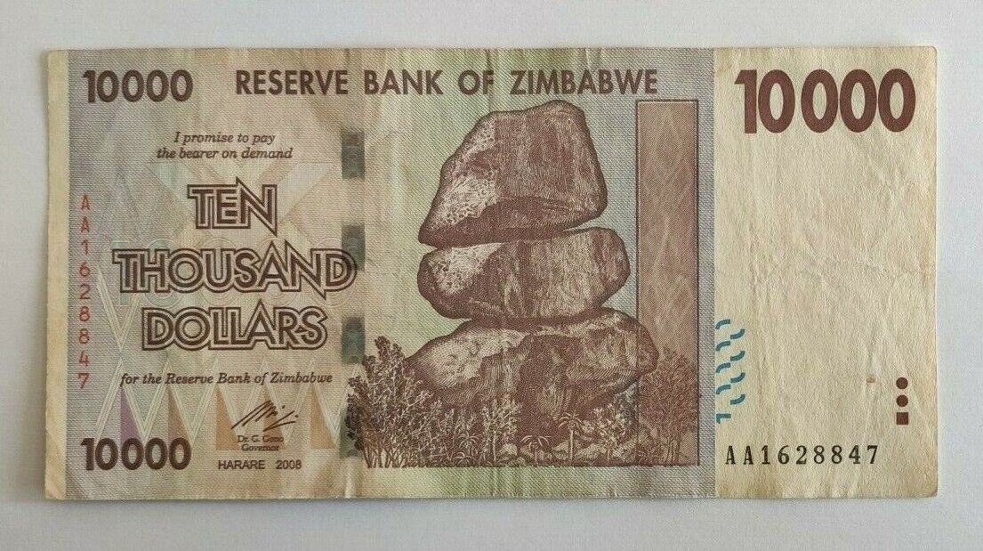 Zimbabwe 10000 Dollars 2008 in  fine condition rare