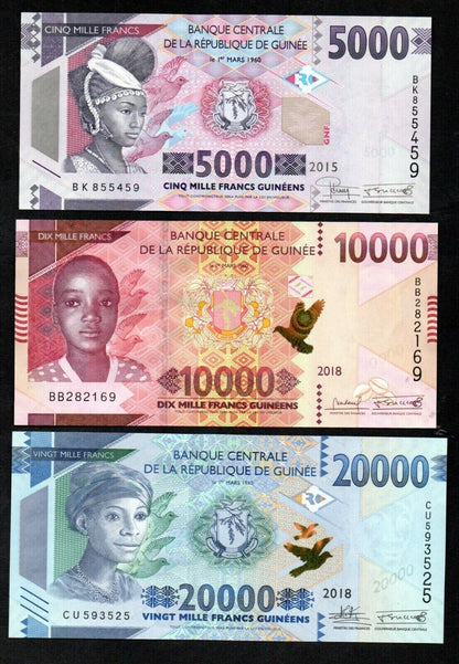 Guinea Republic Set of 6 Uncirculated Notes 500 - 20,000 Francs 2015 /2018 UNC